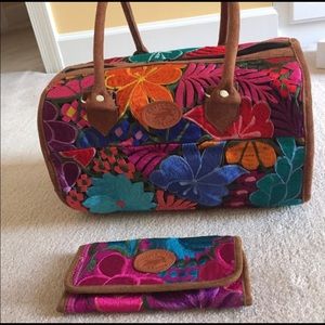 Gorgeous suede & silk embroidered bag and wallet.